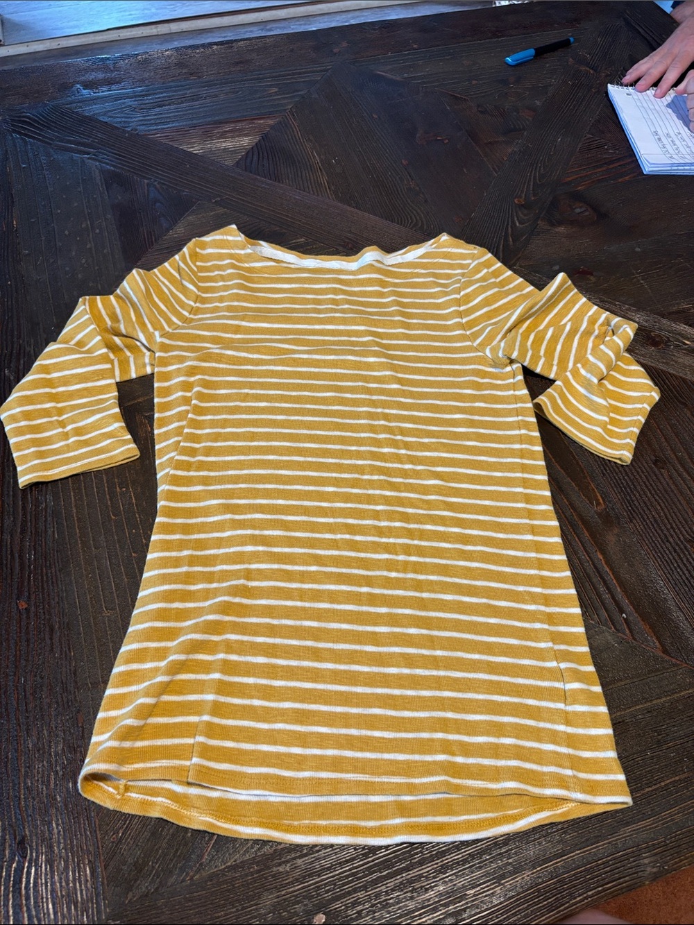 Time and Tru Mustard Yellow and White Striped Long Sleeve Tee